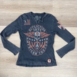 Y2K Affliction American Custom Henley Shirt Mens Medium Waffle Knit Thermal